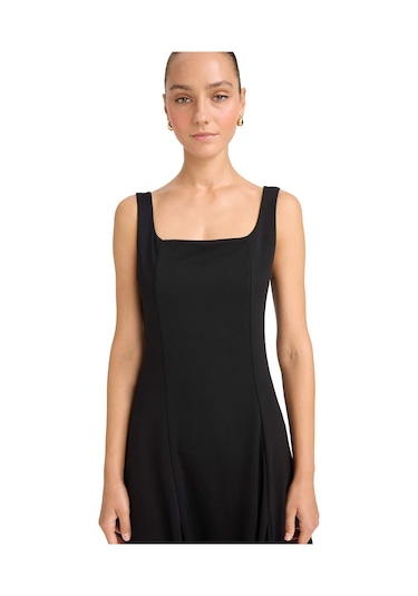 Defacto A Kesim Kare Yaka Krep Midi Elbise G0957ax25aubk81 Siyah