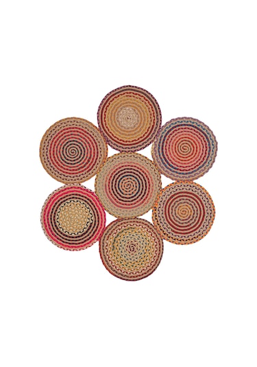 Cool Halı Luke 414 Renkli Yuvarlak Halı Bohem Örgü Hasır Kilim Dekoratif Mutfak Balkon Banyo Halısı