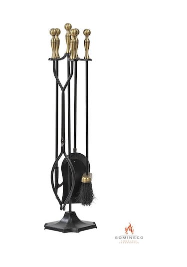 Somineco 5 Li Lüx Ithal Gold Prinç Topuz Başlıklı Şömine Aksesuar