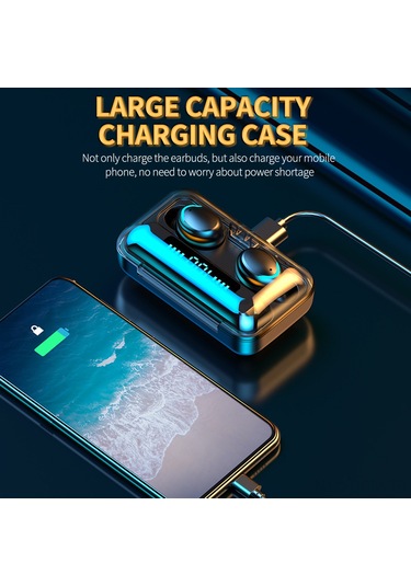 Qingmipy Siyah F9-5c Tws Bluetooth 5.0 Kulak İçi Kulaklık, Spor İçin Tasarlanmış, Akıllı Dokunmatik Kontrol, 1200mah Büyük Kapasiteli Şarj Kutusu İle 4-5 Saat Çalma Süresi