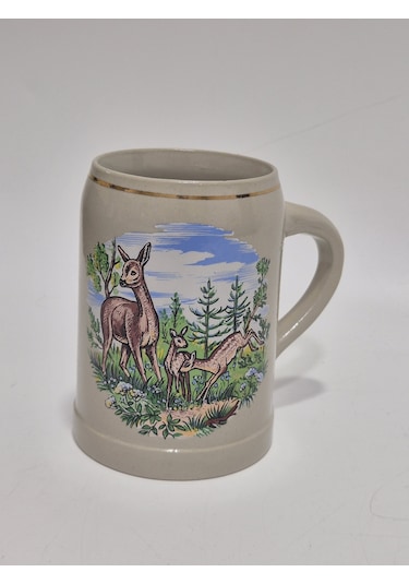 Vintage Tankart Ceylan Figürlü Alman Bira Bardağı 13,5cm
