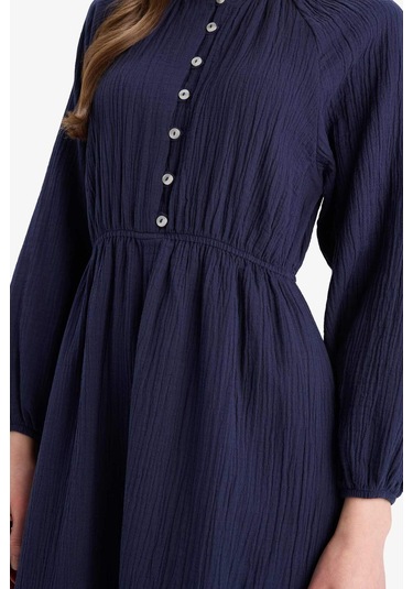 DeFacto Relax Fit Bisiklet Yaka Müslin Uzun Kollu Maxi Elbise D0570AX25SMNV31