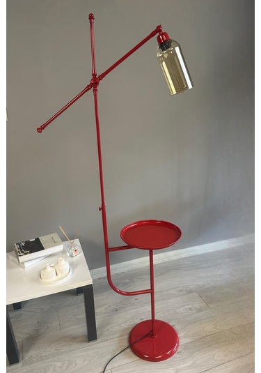 Windy Kırmızı Gövde Bal Rengi Cam Lambader Tepsili Makas Gövde Modern Oturma Odası Natural