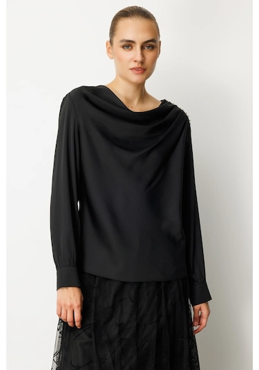Ekol Degaje Yaka Saten Kadın Bluz 26k.ekl.blz.03019.1 Siyah