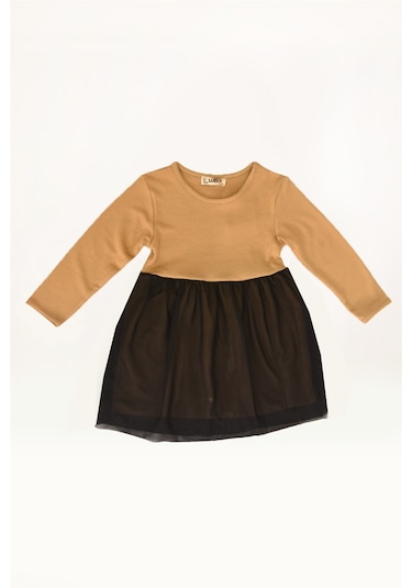Luess Kız Çocuk Tül Detaylı Triko Elbise-kahverengi Kahverengi