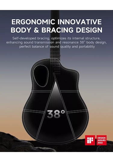 Donner Rısıng-g1 Carbon Fiber Akustik Gitar Seti Parlak Siyah