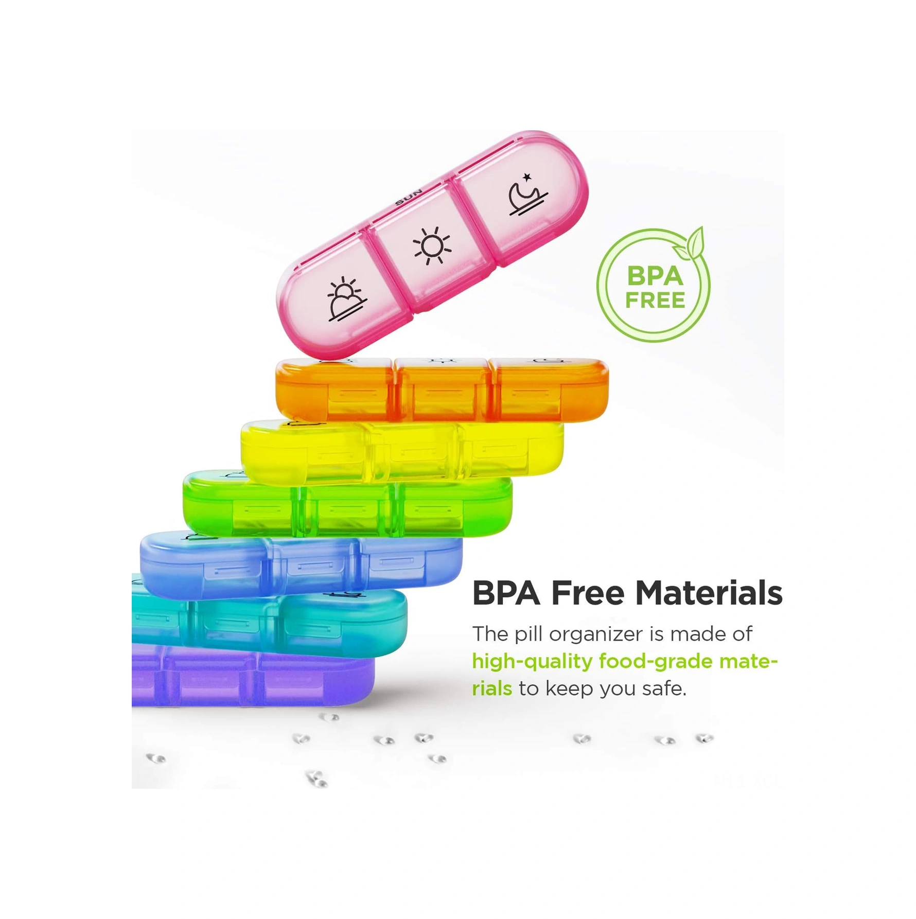 Konesam 7 Günlük 21 Bölmeli Büyük Kapasiteli İlaç Kutusu - Nem Koruma, Kolay Açma, Geçici Hafıza Sorunu Olanlar İçin Transparan Siyah + Renkli Bölmeler Çok Renkli