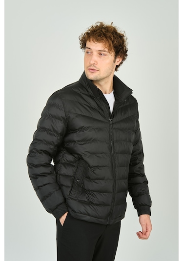 Allegro Erkek Hakim Yaka Fermuar Kapamalı Cep Detaylı Kapitone Şişme Mont 7360 Siyah Siyah