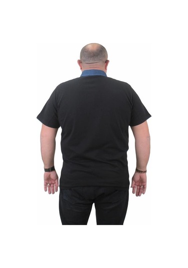 Starbattal Büyük Beden Polo Kot Yaka Tişört 23420 Sıyah-Sıyah Siyah