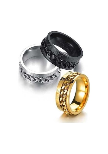 Fastbuy 2 Adet Roma Rakamları Döndürülebilir Zincir Titanyum Yüzük, Çelik Rengi 8 Renkli Stile Çok Renkli