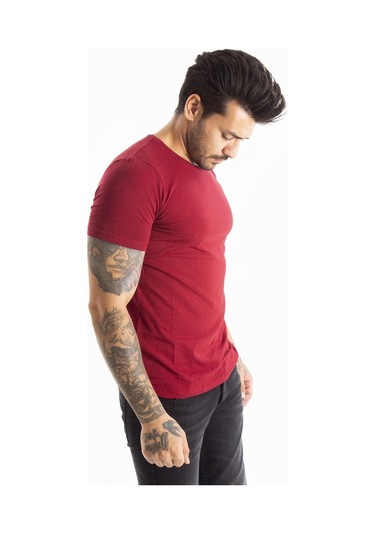 Deepsea Bordo Erkek Dar Kesim Basic Tişört 1801131-Bordo