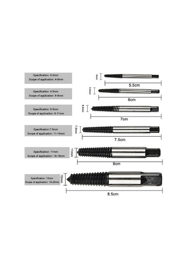 Saplama Çıkarma Seti 6 Parça Hasarlı Cıvatalar Veya Vidalar İçin Vida Çıkarma Aparatı