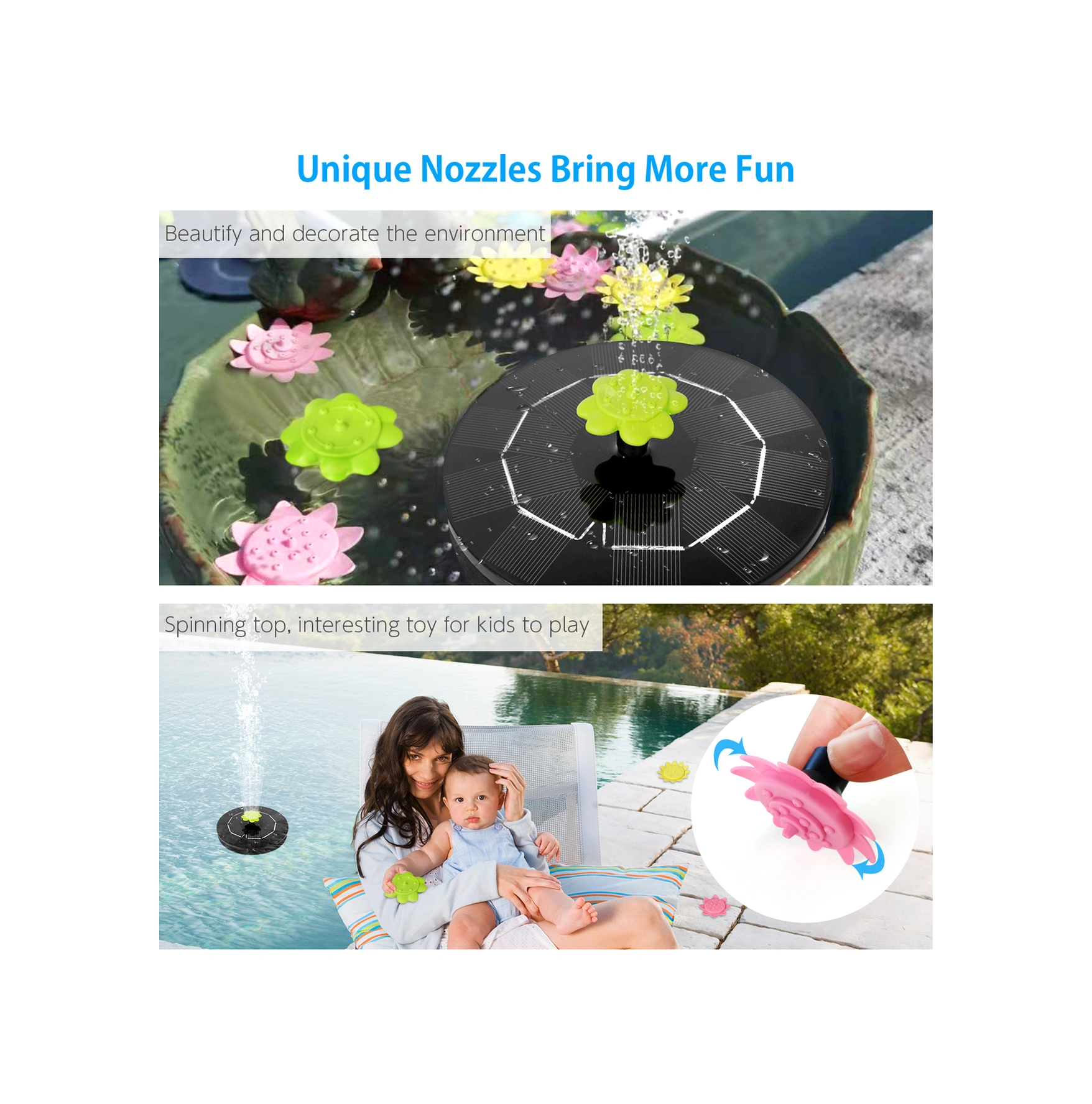 Kosona Güneş Enerjili 5v 3w Suları Dönüştüren Serbest Yuvarlanan Fontan, Çiçek Tipi Başlıklı, Kuş Havuzu Ve Bahçe Dekorasyonu İçin 160mm Xh01-160c