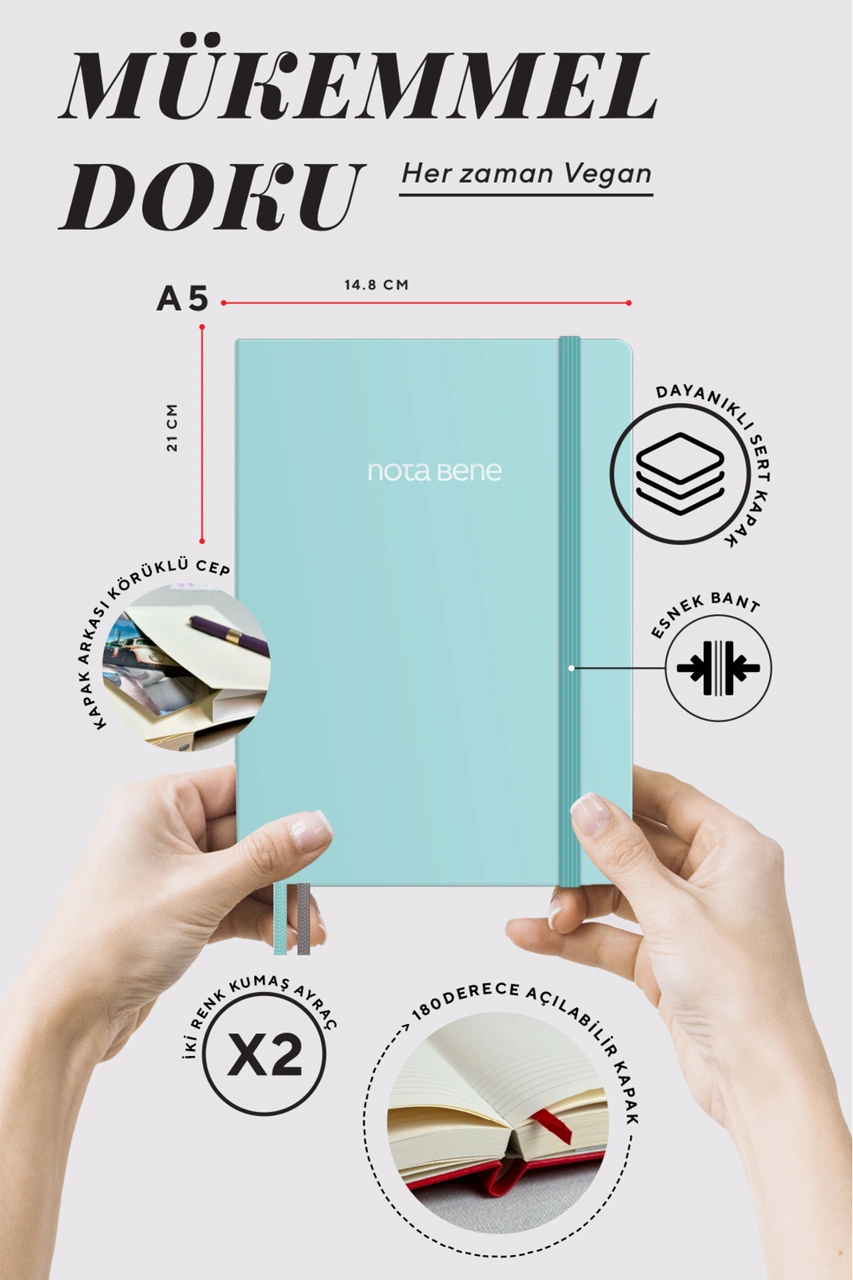 Nota Bene Premium Sert Kapak Defter, 14.8x21 Cm, Çizgili Mavi