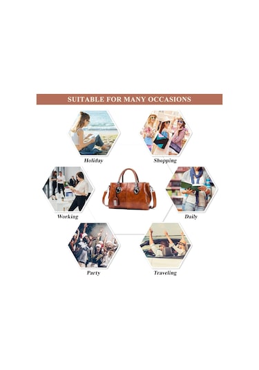 Kadın Yağ Mumu Üst Saplı Çanta Pu Deri Retro Omuz Çantası Büyük Boston Tote Çapraz Askılı Yumuşak El Çantası Kahverengi A706 Kahverengi