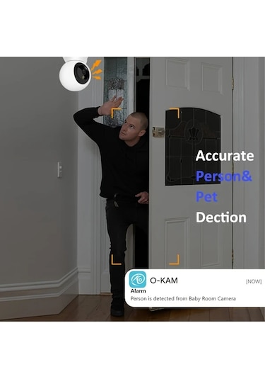 Chuangyinshop White Indoor Cam 1080p Güvenlik Kamerası Ev İçin 360 Derece Dönebilir Gece Görüşlü İnsan Hareket Algılama