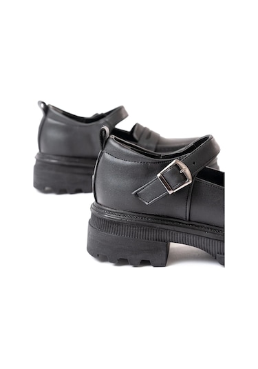 Siyah Kadın Günlük Yüksek Tabanlı Loafer Ayakkabı Siyah