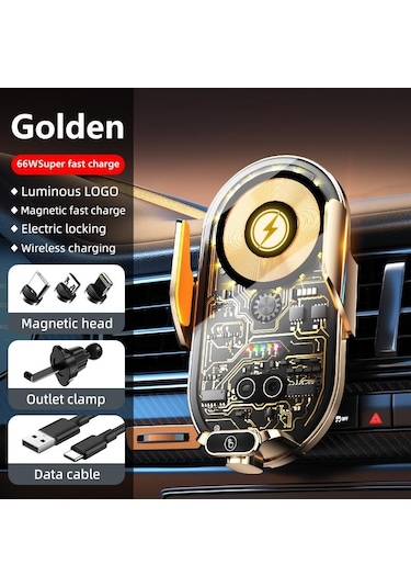 Altın Yeni Şeffaf Manyetik Araç Navigasyon Destek Çerçevesi Araba 66w Kablosuz Şarj Cihazı Süper Hızlı Şarj Araç Telefonu Tutucu