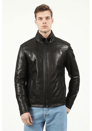 Dericlub Sdx2020 Jumbo Gerçek Deri Erkek Mont Siyah