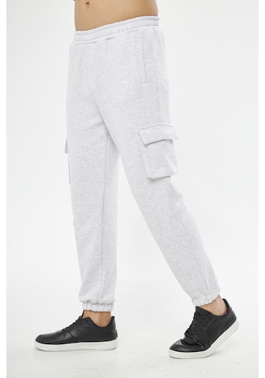 Unisex Regular Cepli Kargo Pantolon - Kargo Eşofman Altı Gri