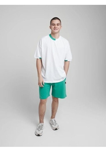 Marions Çocuk Basic Yaka Detaylı Oversize T-shirt-15955 Beyaz