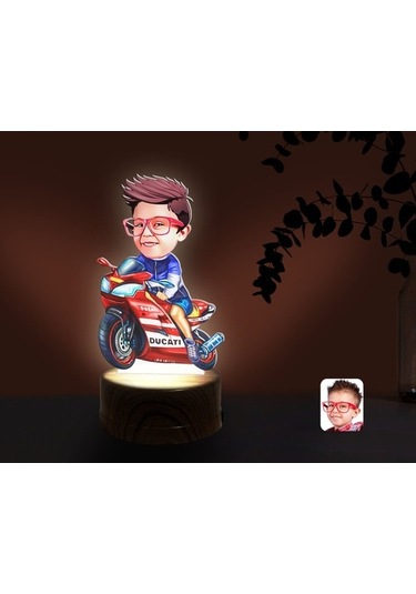 Kişiye Özel Motorcu Çocuk Karikatürlü Dekoratif 3D Biblo Led Işık