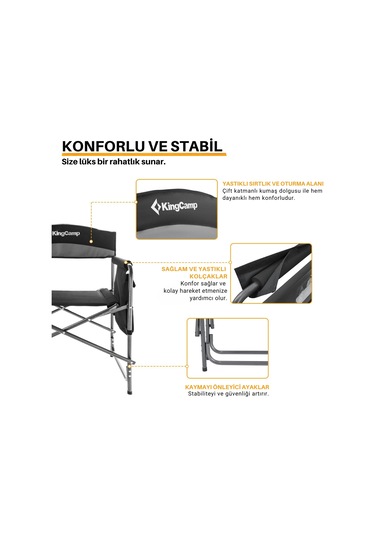 Kingcamp Ash Comfort Katlanır Kamp Sandalyesi Grey Gri