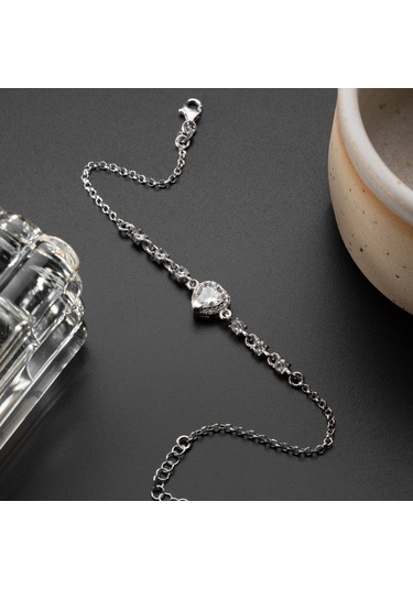 925 Ayar Gümüş Kalpli Sıra Taş Gümüş Bileklik Gümüş