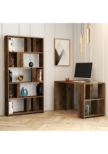 Variant Lima Çalışma Masası Ve Kitaplık Takımı - Ceviz / Ceviz