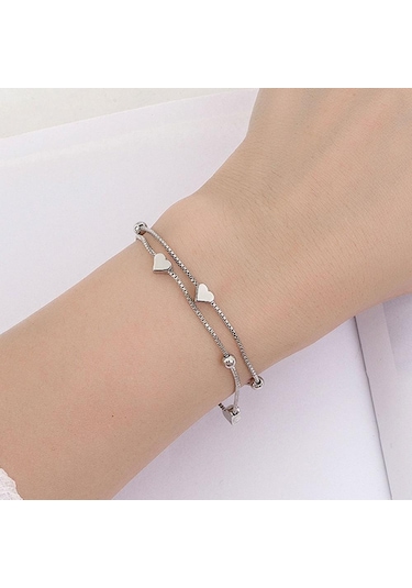 Tatlı Aşk Bilezik Kadın Çift Katmanlı Tasarım Yuvarlak Top İnci Hollow Kalp Bilezikler Ayarlanabilir Beyaz