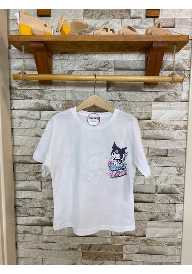 Aysbebe Kuromi Cheeky Baskılı Fırçalı Kumaş Kız Çocuk Tişört Pembe 2110