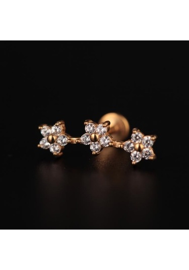 316 L Cerrahi Çelik 3 Papatya Pırlanta Modeli Helix Tragus Dudak Kıkırdak Piercingi Altın