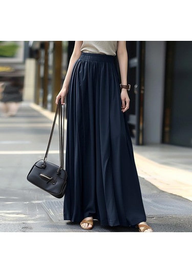Zanzea Kadın Rahat Elastik Bel Bol Uzun Maxi Etekler Koyu Mavi