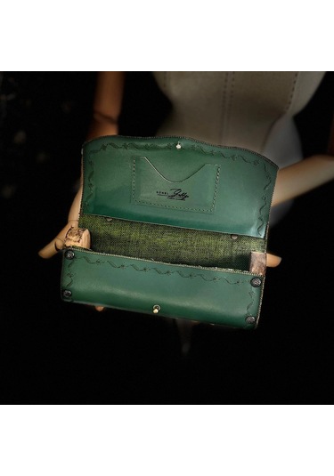 Hakiki Deri, El Yapımı Bayan Çanta, Bayan Cüzdan Larissa V29 Yeşil