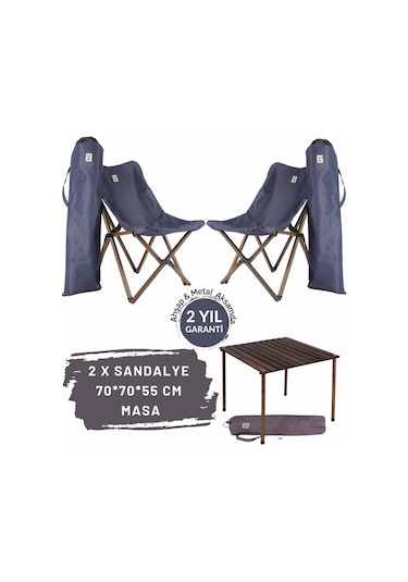 Bag The Joy Ahşap Masa Sandalye Seti Antrasit-Lacivert-70 70 55cm Kahverengi - Lacivert