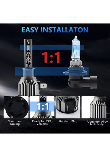 Pazly H1 Ip68 Su Geçirmez Araba Led Far Ampulü Gri, Dayanıklı Ve Parlak