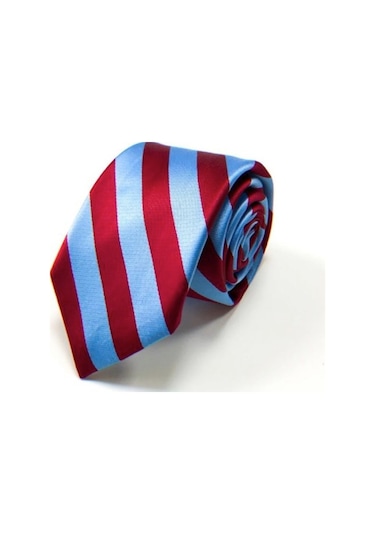 Venchy Bordo Mavi Çizgi Desen Kravat Bordo - Mavi