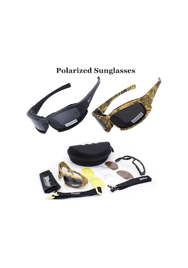 Taktik Kamuflaj Erkek Polarize Gözlük Açık Çekim Avcılık Gözlük Bej - Siyah