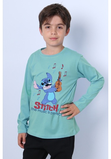 Erkek Çocuk Uzun Kollu Tshirt Karakter Baskılı Bisiklet Yaka E10 Yeşil