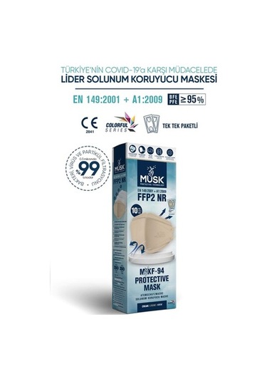 Musk Kf94 Kore Tipi Ffp2 Maske Krem Renk 10 Adet