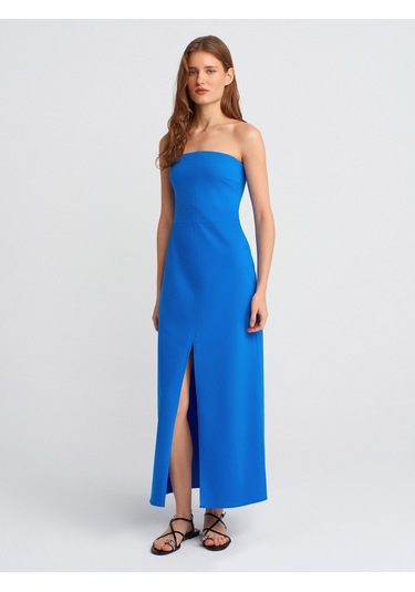 Dilvin 90758 Straplez Elbise-saks Saks