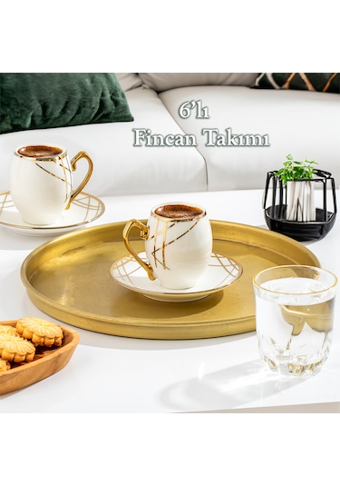 Porsima Solara Altın Yaldızlı 6 Kişilik 12 Parça Fincan Seti