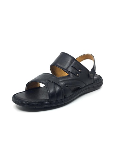 Luis Figo %100 Hakiki Deri Ortopedik Erkek Büyük Numara Sandalet Terlik 40-48 Siyah