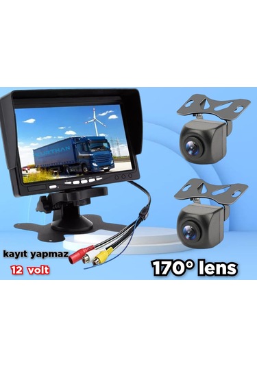 7'' Ekran + 2 Adet 170'' Geniş Açılı Kamera Set Kayıt Yapmaz 12v