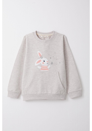 Breeze Kız Çocuk Eşofman Takım Sevimli Sihirbaz Tavşancık Baskılı 1-4 Yaş, Bej Melanj-bej Melanj Bej Melanj