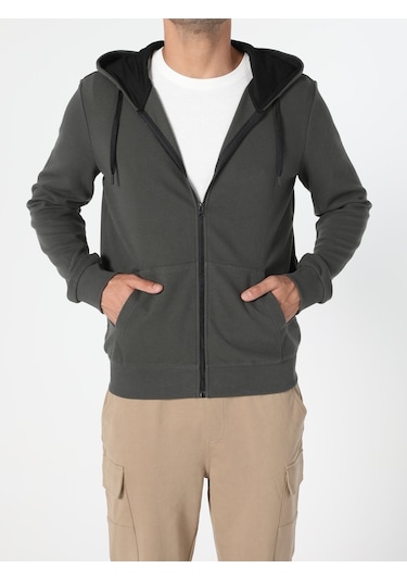 Colin's Regular Fit Fermuarlı Kapüşonlu Erkek Yeşil Sweatshirt CL1045425_Q1.V2_KHA
