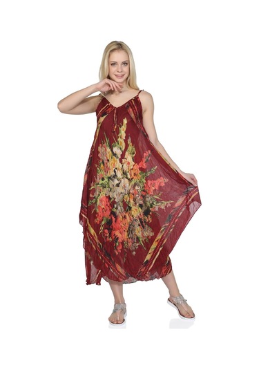 Askılı Vual Afrodit Midi Boy Elbise Bordo 6078 Bordo