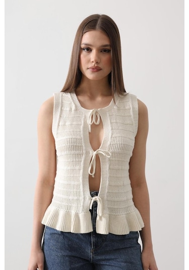 Munn Collection Önü Bağlamalı Yelek - Ekru Ekru