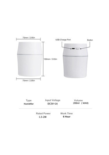 Vkemall Mini Nemlendirici Aromaterapi Makinesi - Usb Şarjlı, Taşınabilir, Otomatik Kapanma, Sessiz Çalışma, Beyaz 200ml