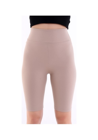 Self Clothing Kadın Bej Yüksek Bel Fitilli Dayanıklı Örme Kumaş Toparlayıcı Kıs
